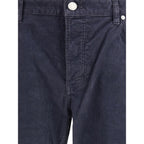 Blue Cotton Casual Pants