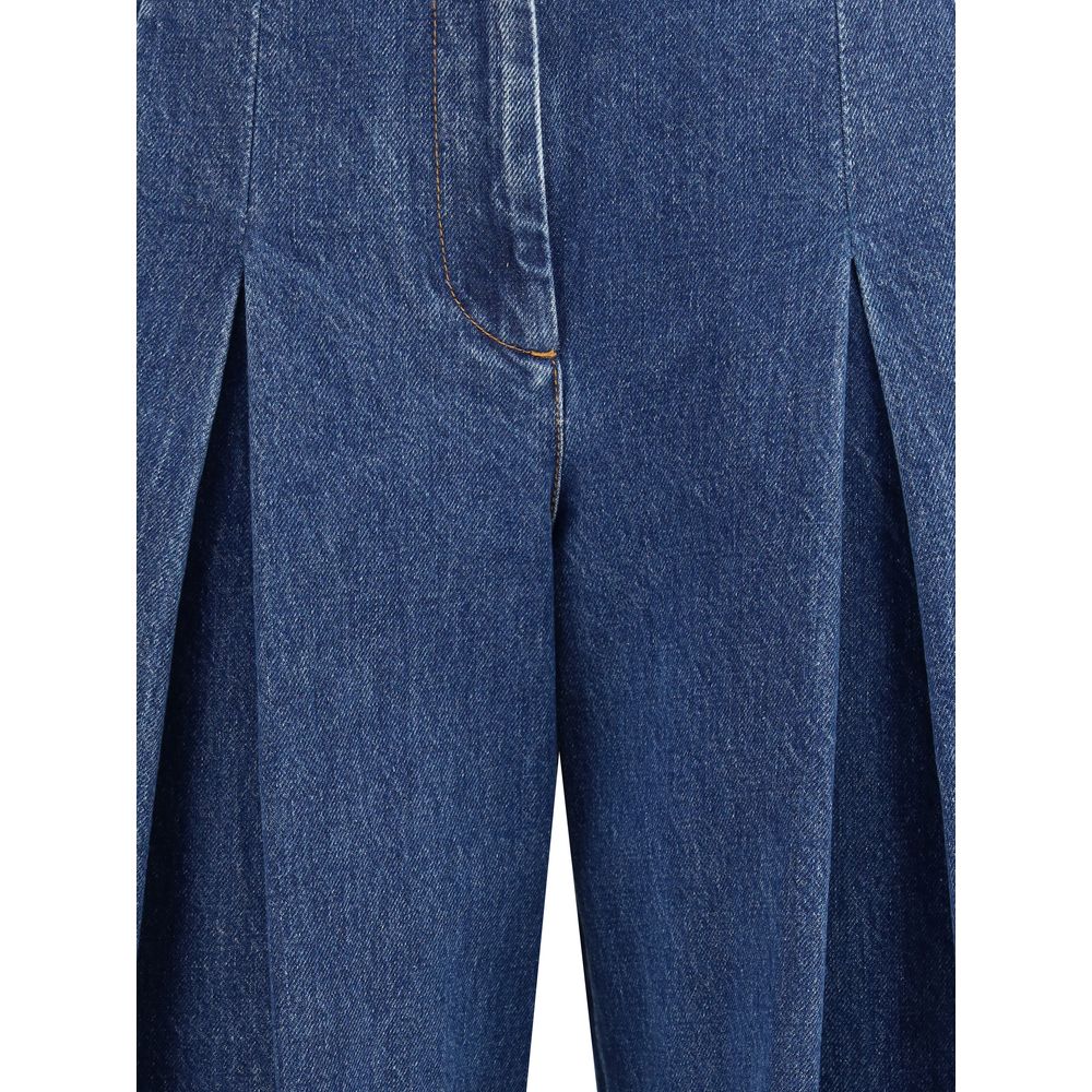 Blue Cotton Straight-Leg Jeans