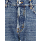 Blue Cotton Straight-Leg Jeans