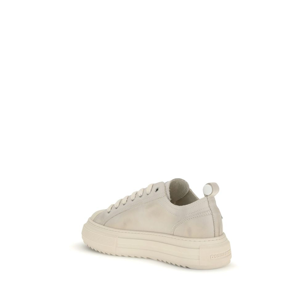 Cream Leather Platform Sneakers
