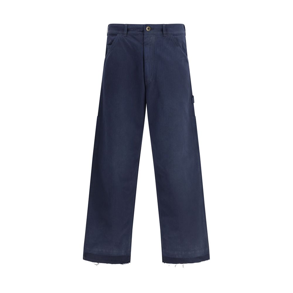 Blue Cotton Casual Pants