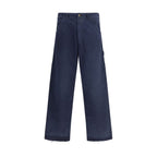 Blue Cotton Casual Pants