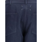 Blue Cotton Casual Pants