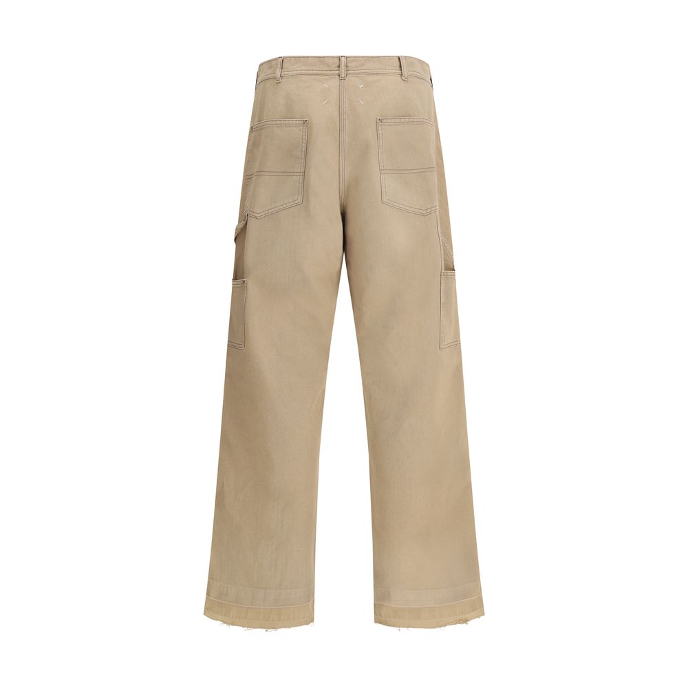 Beige Cotton Casual Pants