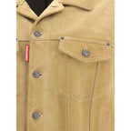 Beige Leather Denim Jacket