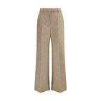 Beige Fleece Wool Casual Pants