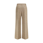 Beige Fleece Wool Casual Pants