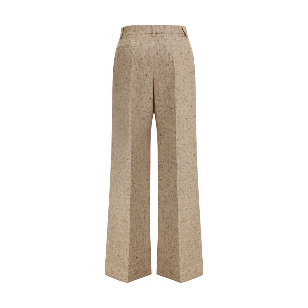 Beige Fleece Wool Casual Pants