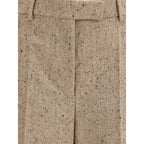 Beige Fleece Wool Casual Pants