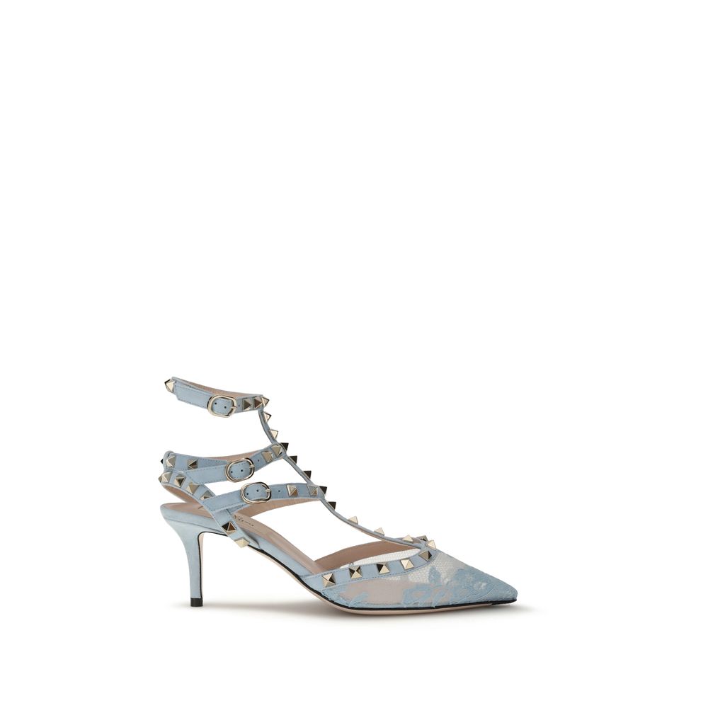 Light Blue Fabric High Heel Pumps