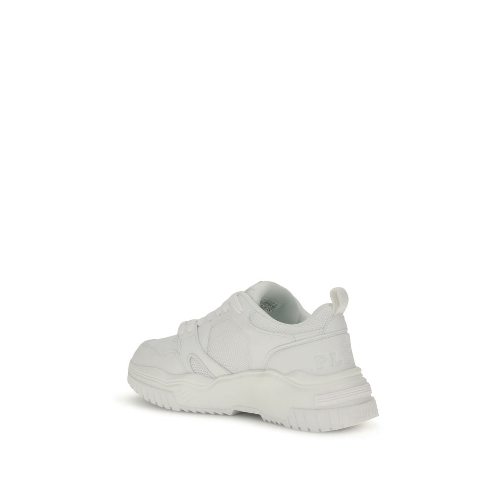 White Polyester Athletic Sneakers