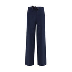 Blue Cotton Casual Pants
