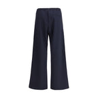 Blue Cotton Casual Pants