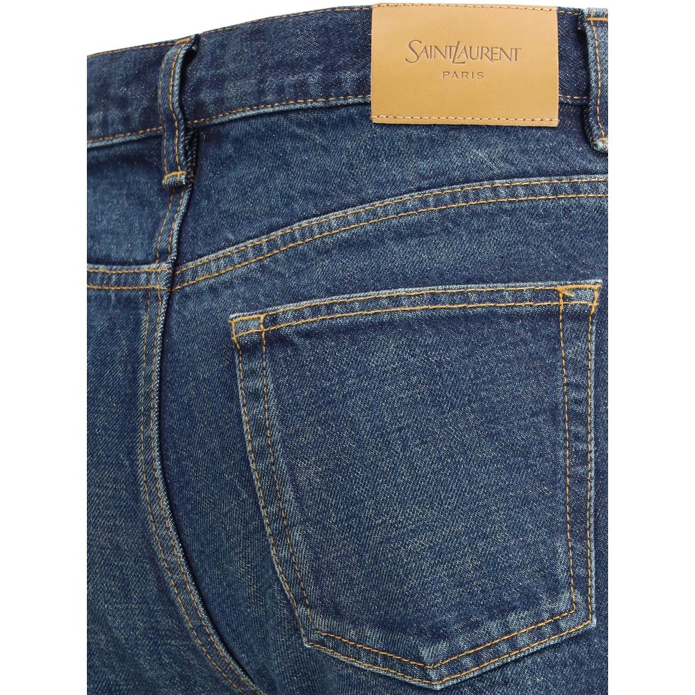 Blue Cotton Straight-Leg Jeans