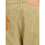 Beige Cotton Casual Pants