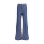 Blue Cotton Flared Jeans