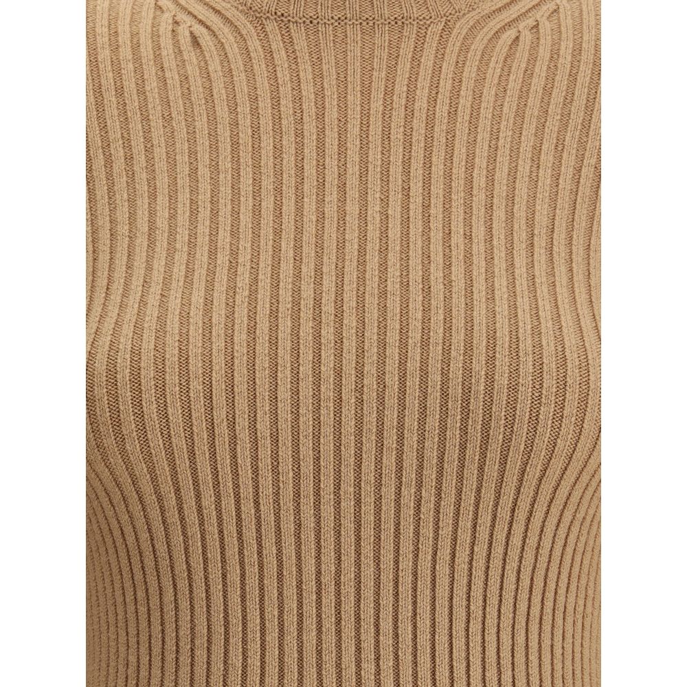 Beige Wool Long Sleeve T-Shirt