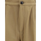 Beige Cotton Casual Pants