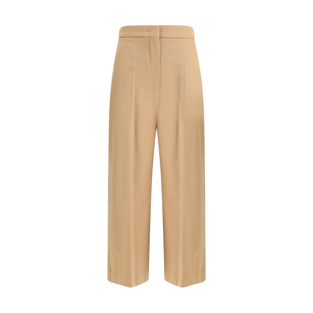 Beige Fleece Wool Casual Pants