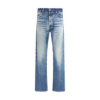 Blue Cotton Straight-Leg Jeans