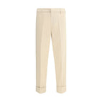 Beige Cotton Casual Pants