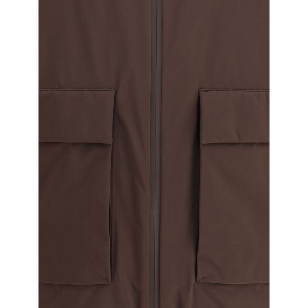 Brown Nylon Full-Length Jacket