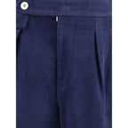 Blue Wool Casual Pants