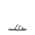 Black Calf Leather Bos Taurus Flat Sandals