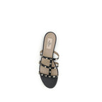 Black Calf Leather Bos Taurus Flat Sandals