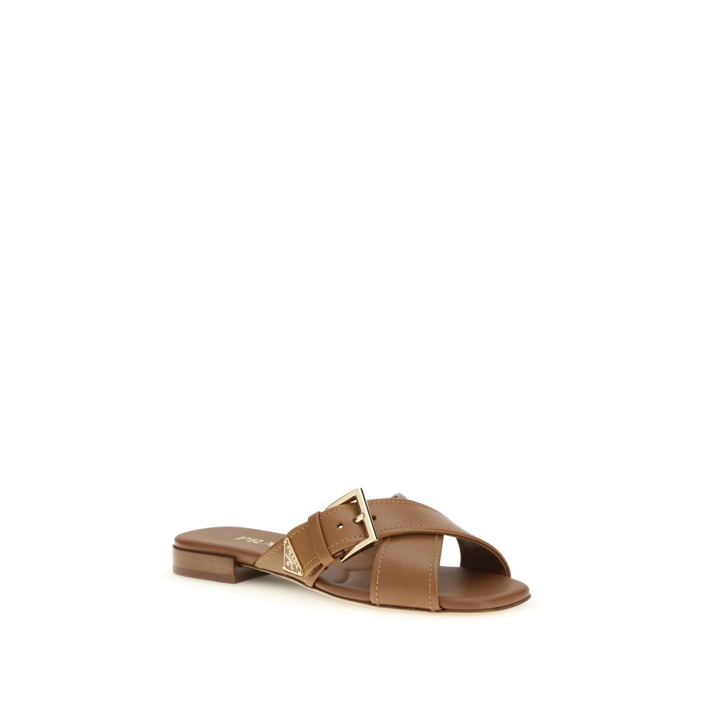 Brown Calf Leather Bos Taurus Flat Sandals