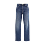 Blue Cotton Straight-Leg Jeans