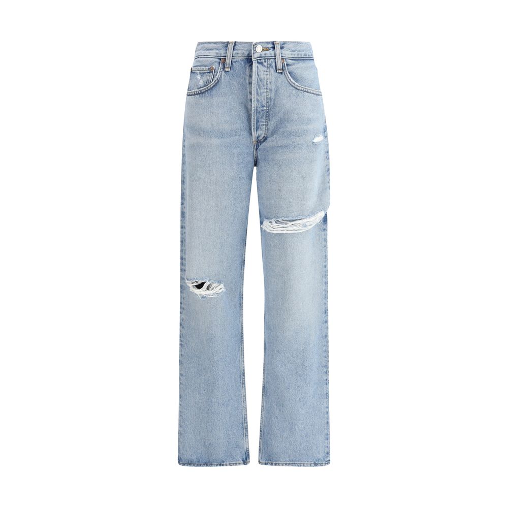 Light Blue Cotton Straight-Leg Jeans