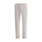 Beige Cotton Straight-Leg Jeans