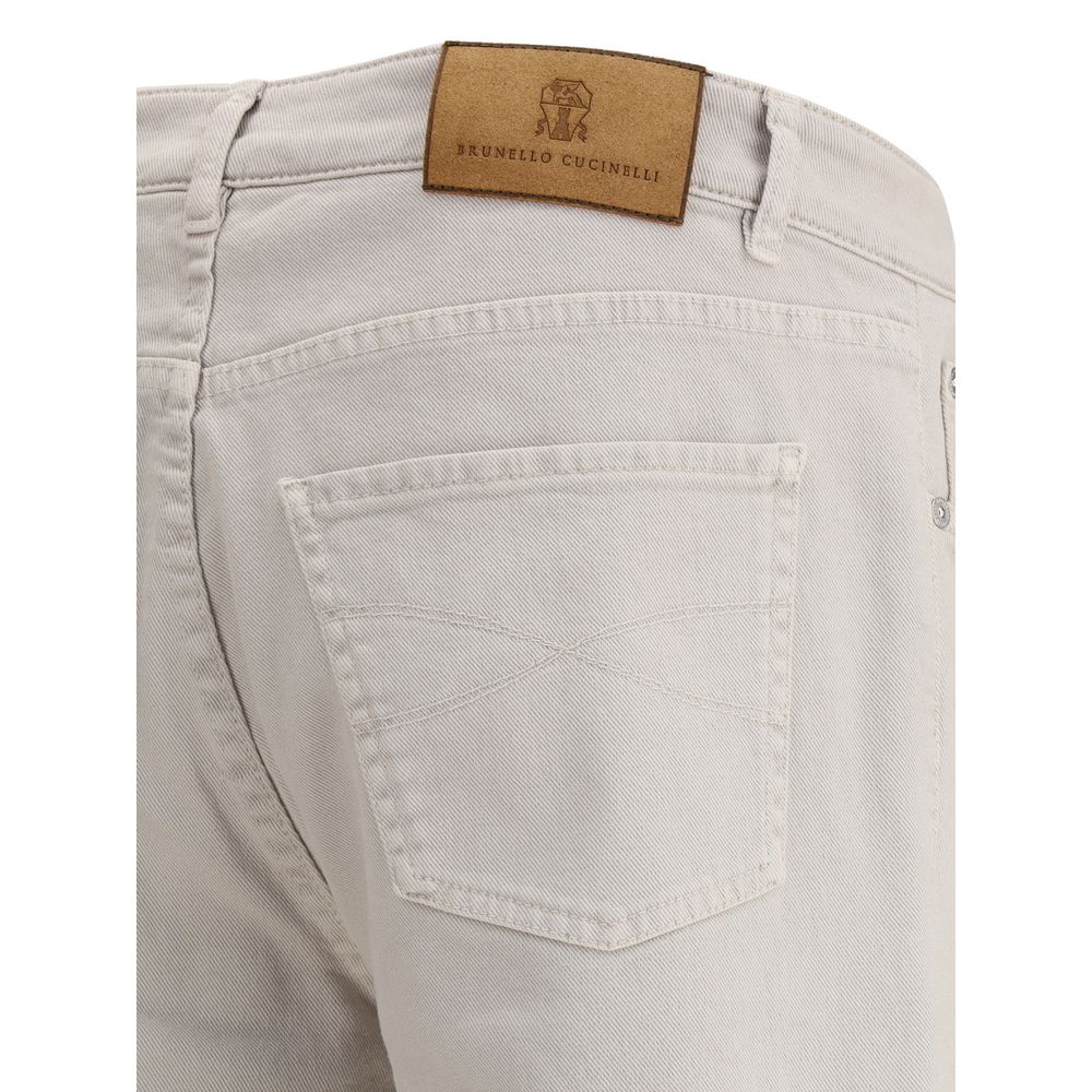 Beige Cotton Straight-Leg Jeans