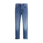 Blue Cotton Straight-Leg Jeans