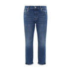 Blue Cotton Straight-Leg Jeans