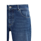 Blue Cotton Straight-Leg Jeans