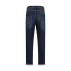 Blue Cotton Straight-Leg Jeans
