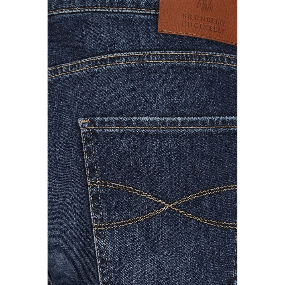 Blue Cotton Straight-Leg Jeans