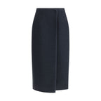 Blue Fleece Wool Midi Skirt