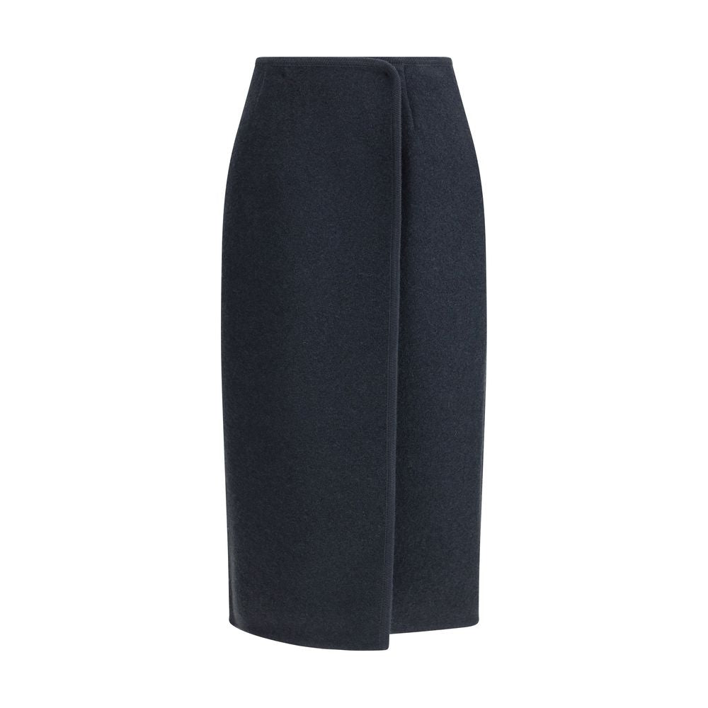 Blue Fleece Wool Midi Skirt