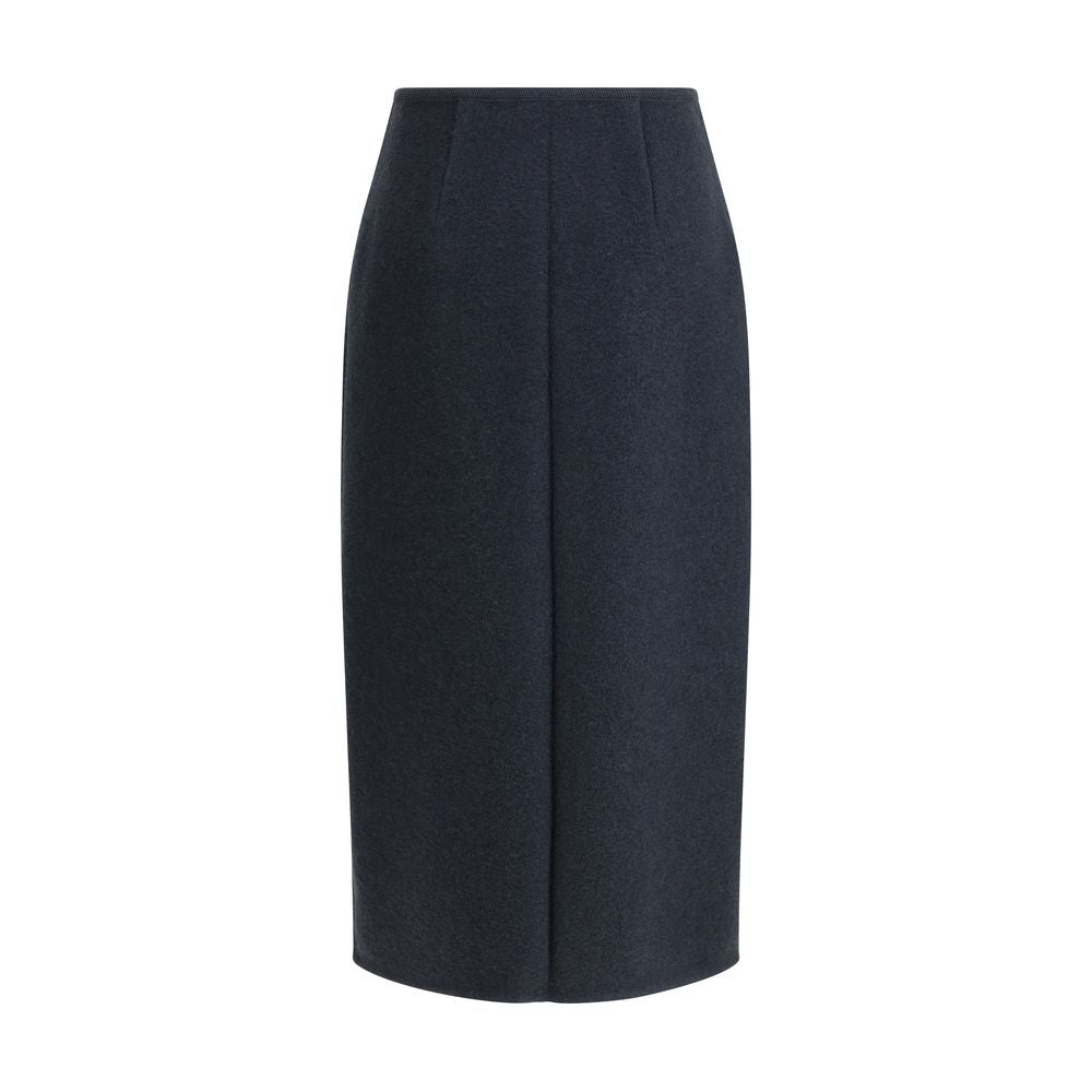 Blue Fleece Wool Midi Skirt