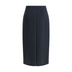 Blue Fleece Wool Midi Skirt