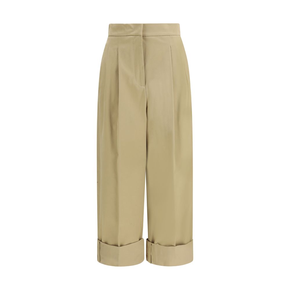 Beige Cotton Cropped Pants