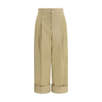 Beige Cotton Cropped Pants