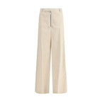 Beige Cotton Casual Pants