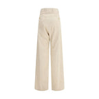 Beige Cotton Casual Pants