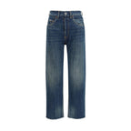 Blue Cotton Straight-Leg Jeans