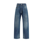 Blue Cotton Straight-Leg Jeans