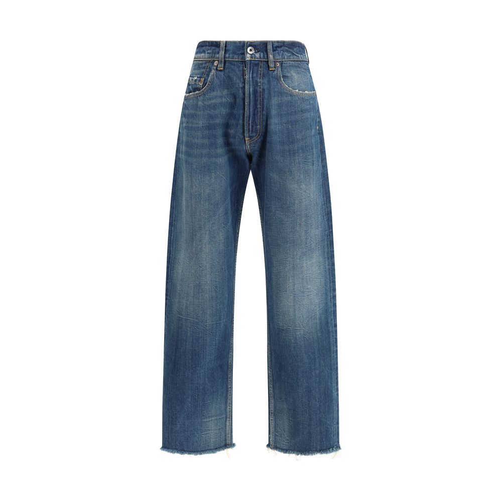 Blue Cotton Straight-Leg Jeans